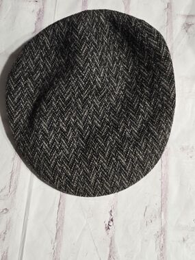 Men's Classic Herringbone Flat Cap - Black/Grey